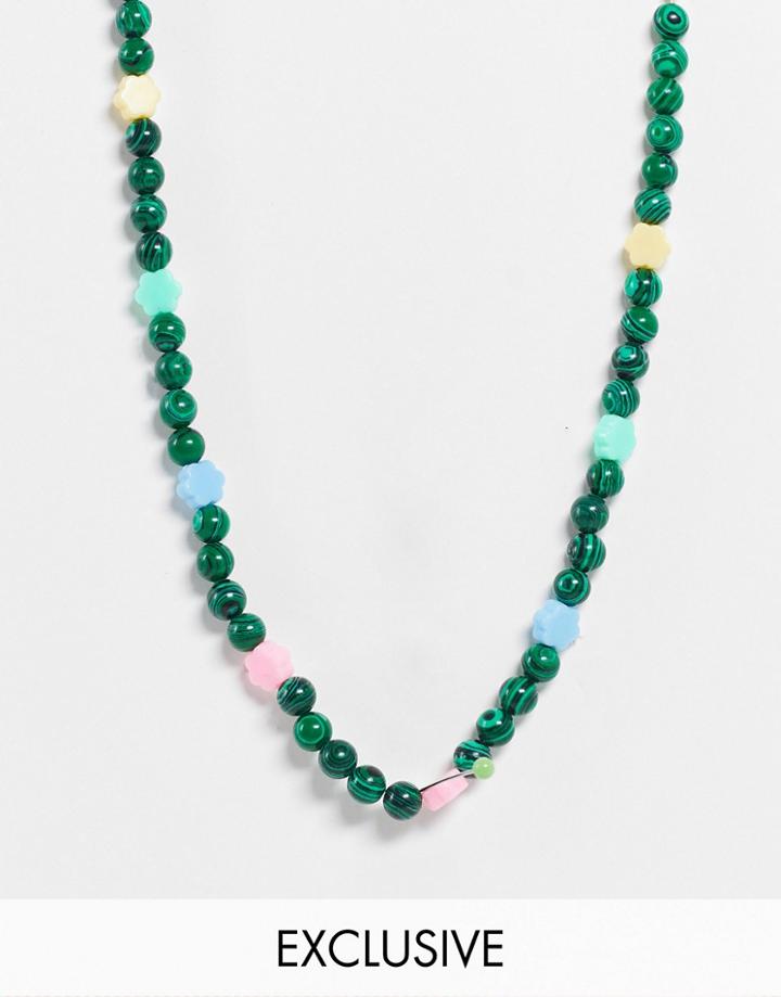 Reclaimed Vintage Inspired Unisex Necklace With Flower Beads In Green