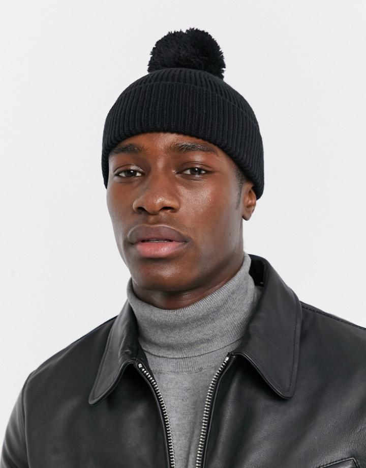 Asos Design Mini Pom-pom Beanie In Black