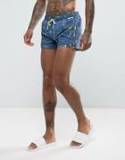 Oiler & Boiler Chevy Swim Shorts With Boat Print In Navy - Navy