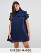 Fashion Union Plus High Neck Dress With Double Frill - Navy