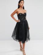 Rare London Sweetheart Tulle Midi Dress With Sequin Bodice - Black