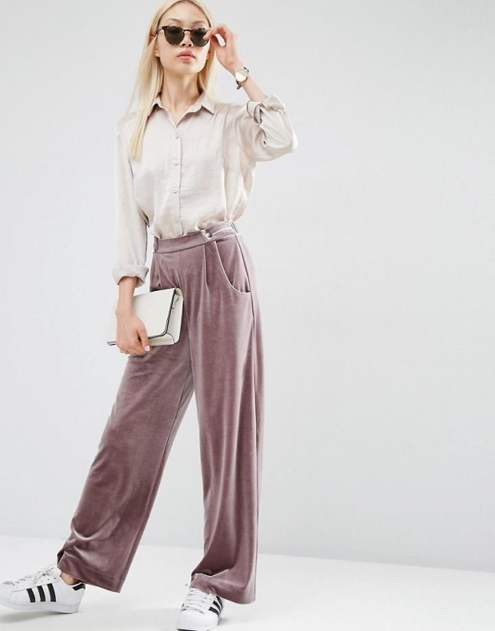 Asos Velvet Slouch Wide Leg Pants - Mauve