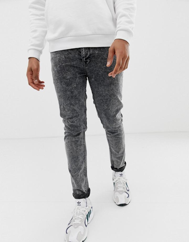 Asos Design Skinny Jeans In Acid Wash Black