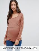 Mama. Licious Nursing Double Layer Long Sleeve Jersey Top - Brown