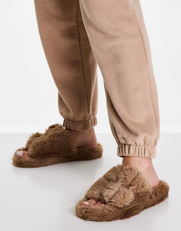 Public Desire Blush Chunky Double Buckle Sandals In Taupe-neutral