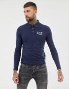 Ea7 Slim Fit Train Core Id Long Sleeve Logo Polo Shirt With Stretch In Navy - Navy