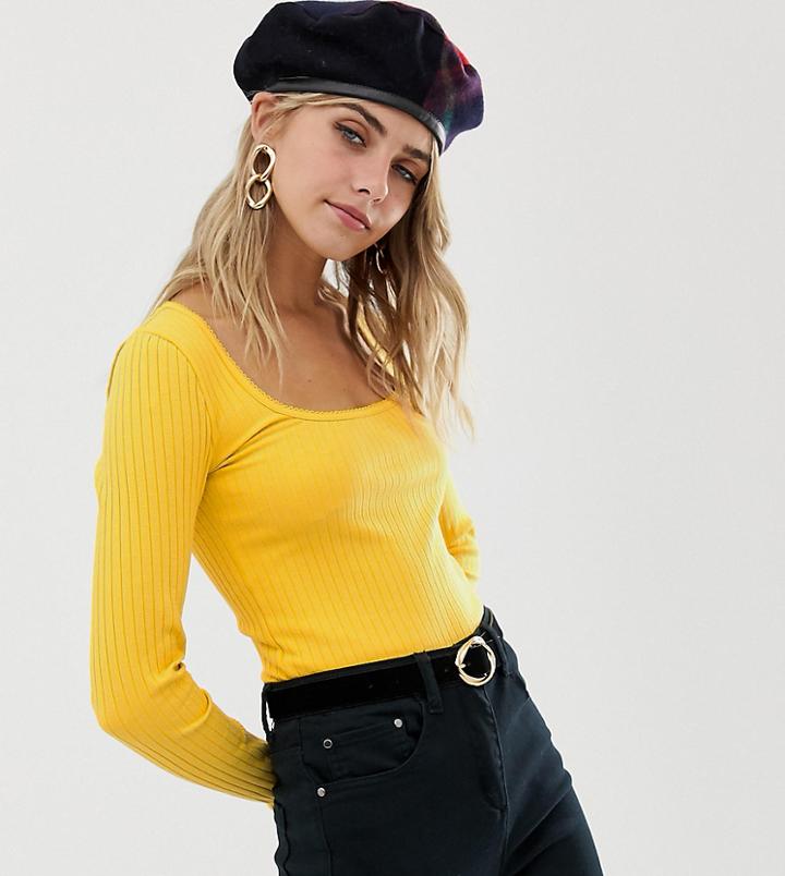 Miss Selfridge Rib Top With Square Neck In Yellow