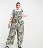 Asos Design Curve Spun Tie Shoulder Button Front Overalls In Animal Print-multi