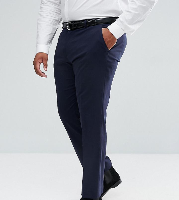 Asos Design Plus Slim Smart Pants In Navy - Navy