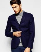 Noak Textured Navy Tweed Blazer In Skinny Fit - Navy