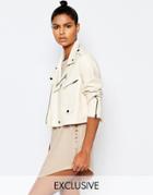 Story Of Lola Mesh Leather Look Biker Jacket - Nude