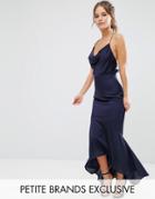 Jarlo Petite Cami Strap Slinky High Low Midi Dress - Navy
