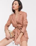 Asos Design Splendid Linen Suit Blazer-brown