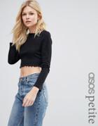 Asos Petite Crop Crew Neck Long Sleeve T-shirt - Black