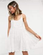 Asos Design Mini Cami Smock Sundress With Pintucks And Crochet Lace In White