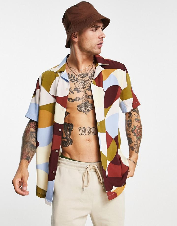 Asos Design Camp Collar Shirt In Abstract Print-multi