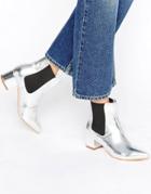 Truffle Point Toe Kitten Heel Boots - Silver