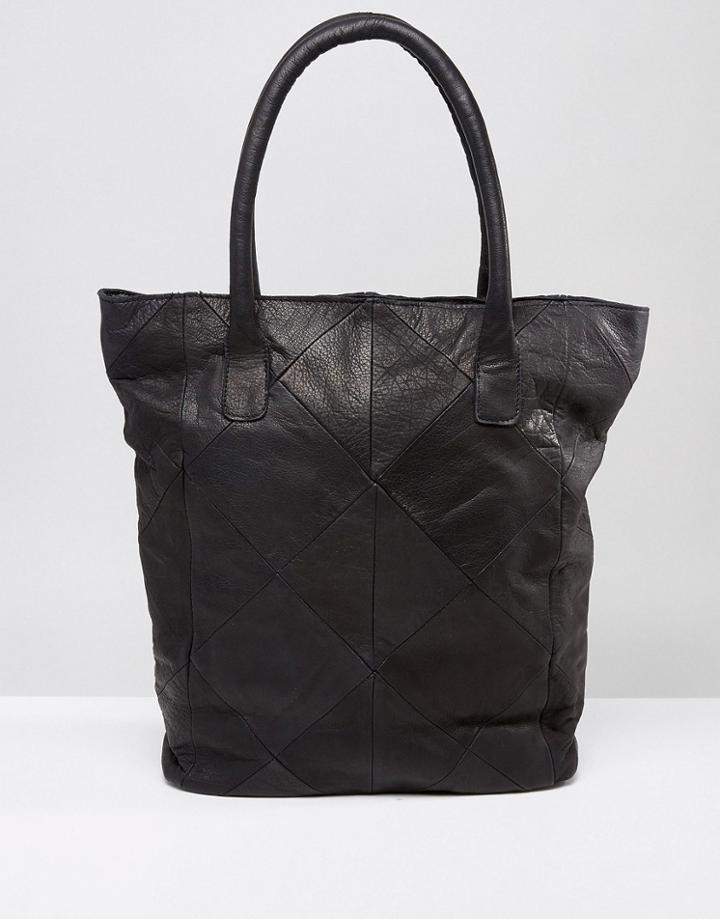 Ichi Leather Shopper - Black