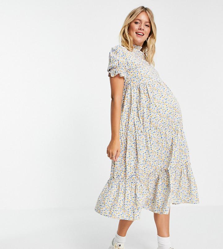 Influence Maternity Cotton Poplin Floral Midi Tea Dress-multi