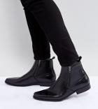 Asos Wide Fit Chelsea Boots In Black Faux Leather With Zips - Black