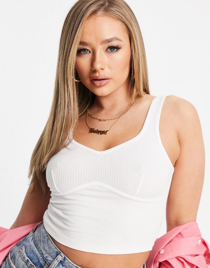Asos Design Crop Tank With Bust Seam In Cream-neutral