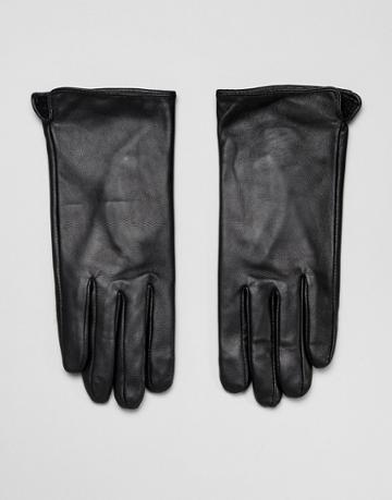 Barney's Originals Touch Screen Compatible Real Leather Gloves - Black