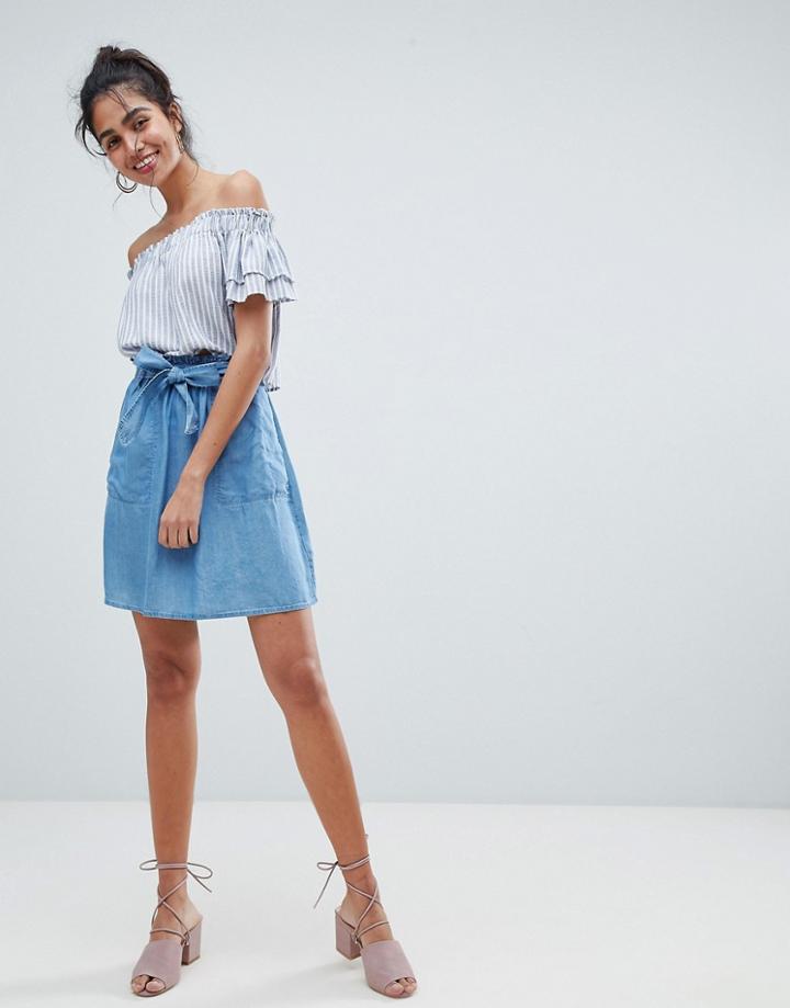 Oasis Paperbag Waist Chambray Mini Skirts - Blue