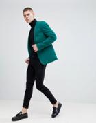 Asos Design Super Skinny Blazer In Dark Green Jersey - Green