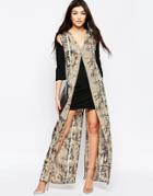 Liquorish Shift Dress With Printed Maxi Overlay In Snake Block Print - Black