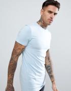Asos Design Longline Muscle Fit Crew Neck T-shirt With Stretch In Blue - Blue