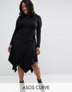 Asos Curve Hanky Hem Midi Slouch Dress - Black