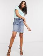 B.young Button Down Denim Mini Skirt-blues