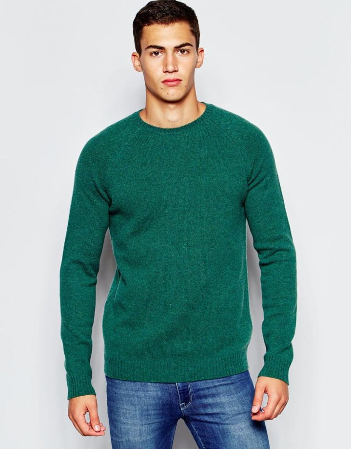 Asos Lambswool Rich Crew Neck Sweater - Green