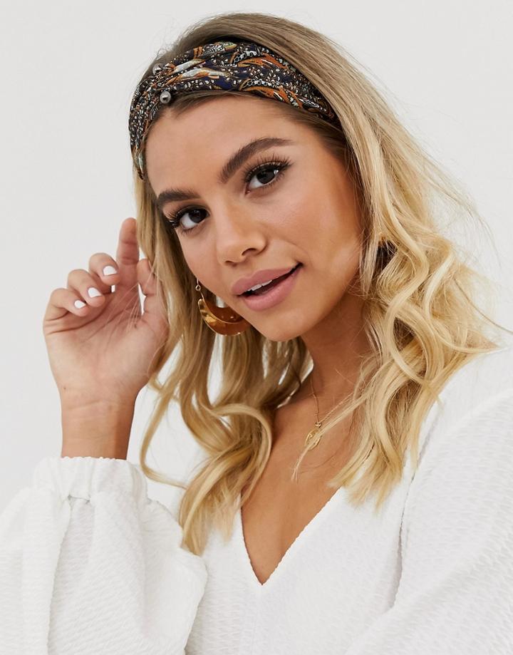 Asos Design Headband With Ruched Front In Paisley Print-multi
