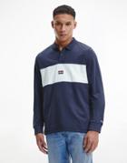 Tommy Jeans Tiny Logo Chest Panel Long Sleeve Polo In Navy