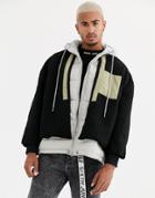 Sixth June Layered Borg Jacket With Hood In Black