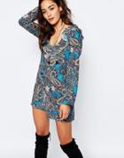 Milk It Vintage Festival Dress With Frill Neck Strappy Back In Paisley Floral - Multi