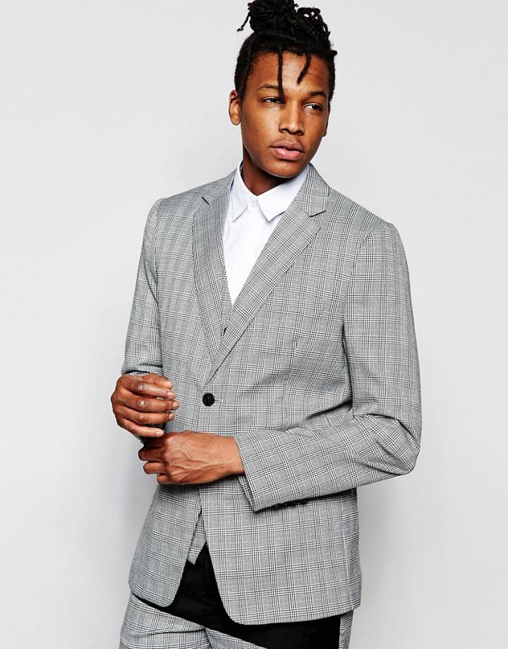 Rogues Of London Prince Of Wales Check Suit Jacket In Skinny Fit - Gray