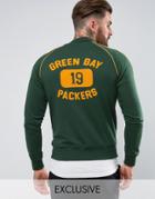 Majestic Fleece Letterman Jacket With Packers Towelling Back Print Exclusive To Asos - Green