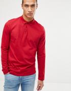 Asos Design Long Sleeve Polo In Jersey In Red - Red