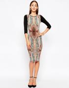 Club L Midi Dress In Paisey Print With Contrast Sleeves