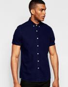 Asos Denim Shirt In Navy With Short Sleeves In Regular Fit - Navy