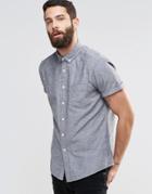 Asos Twill Shirt With Neps In Khaki And Long Sleeve - Gray