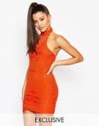 Naanaa High Neck Lace Dress - Red