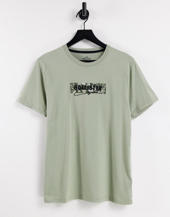 Hollister Tech Chest & Back Logo T-shirt In Olive-white