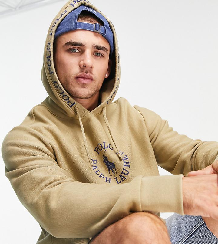 Polo Ralph Lauren X Asos Exclusive Collab Hoodie With Chest Circle Logo And Hood Logo Taping In Tan-brown