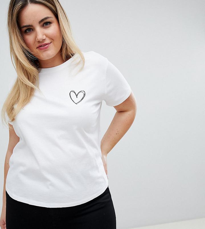 Asos Design Curve T-shirt With Scribble Heart - White
