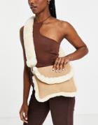 Asos Design Cross Body Messenger Bag In Faux Shearling-neutral