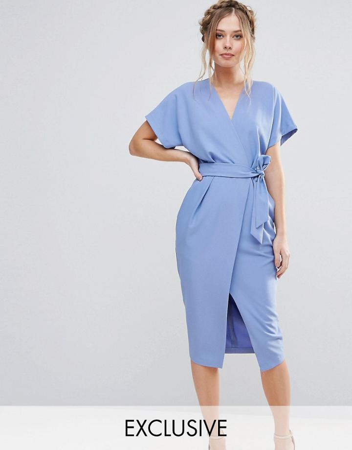 Closet London Short Sleeve Tie Front Dress - Blue