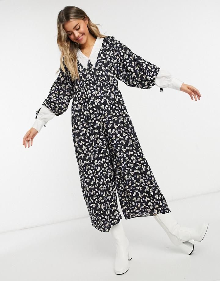 Asos Design Smock Jumpsuit In Floral Print-multi